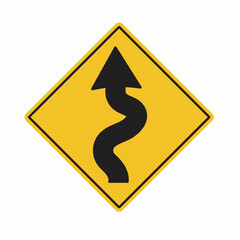 winding road sign flat illustration