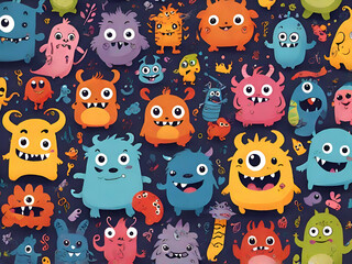 Fototapeta premium abstract childish funny Cute cartoon monsters and beasts