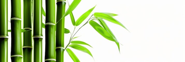 Minimalist close up of bamboo stalk, detailed textures and growth rings on white background