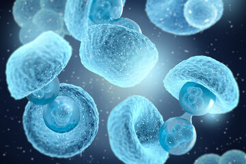 Medical concept background, Cell division is the process of formation of two or more daughter cells from a parent cell, 3D rendering