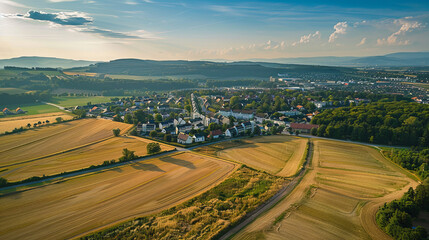 Obraz premium Aerial view of Waiblingen, Baden-W?rttemberg, Germany with fields and forest
