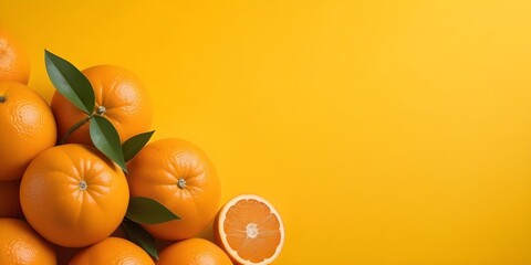 Bunch of orange oranges on a bright yellow background - Powered by Adobe