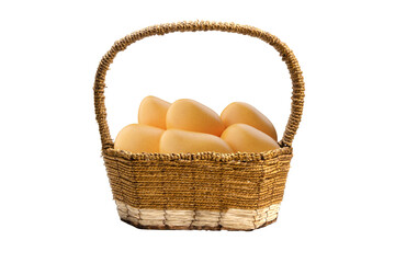 Alphonso mango fruit in wooden basket isolated white background.