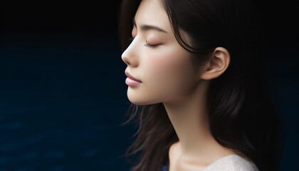 Fototapeta premium 静かに目を閉じる肌の美しい若い日本人女性
