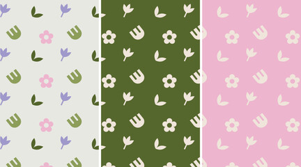 Trendy floral seamless pattern collection. Set of flower background illustration. 