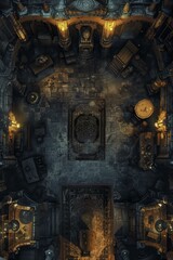 DnD Battlemap Petrification Parlor - Room adorned with vines and flowers.