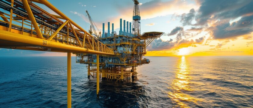 Offshore oil rig construction platform, petroleum and natural gas extraction at sea