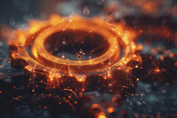 Gears dripping with oil. Low poly style design Geometric background. Modern graphics.