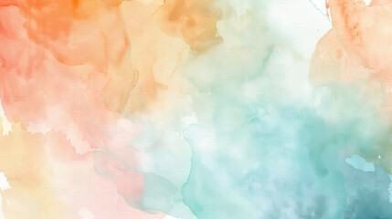 Fototapeta premium Abstract watercolor background with soft blue, orange, and peach hues blending ly, perfect for design and artistic projects.
