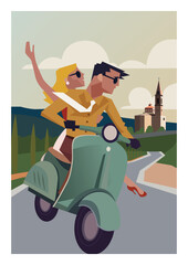 couple riding scooter