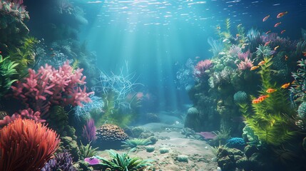 Obraz premium Beautiful underwater scenery with various types of fish and coral reefs Generative AI