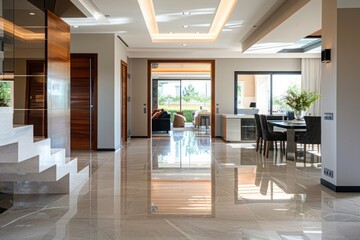 Obraz premium Upon entering the luxury home, the vast area with its majestic stairway immediately captures your attention