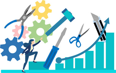 工具を扱うビジネスウーマンのイラスト