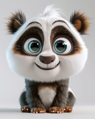Obraz premium Cartoon cute little panda with big expressive eyes and a cheerful smile.