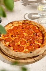 Pepperoni Pizza in Summer Sunlight with Shadows