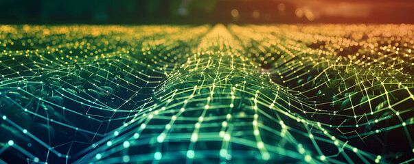 Smart agriculture technology concept, using modern technology and big data to increase efficiency and productivity, a field of crops or farm with grid line digital connection