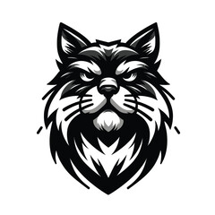 cat logo mascot in black and white silhouette