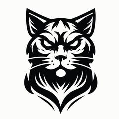 Cartoon illustration of a fierce cat in black and white
