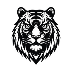 Cartoon illustration of a fierce tiger in black and white