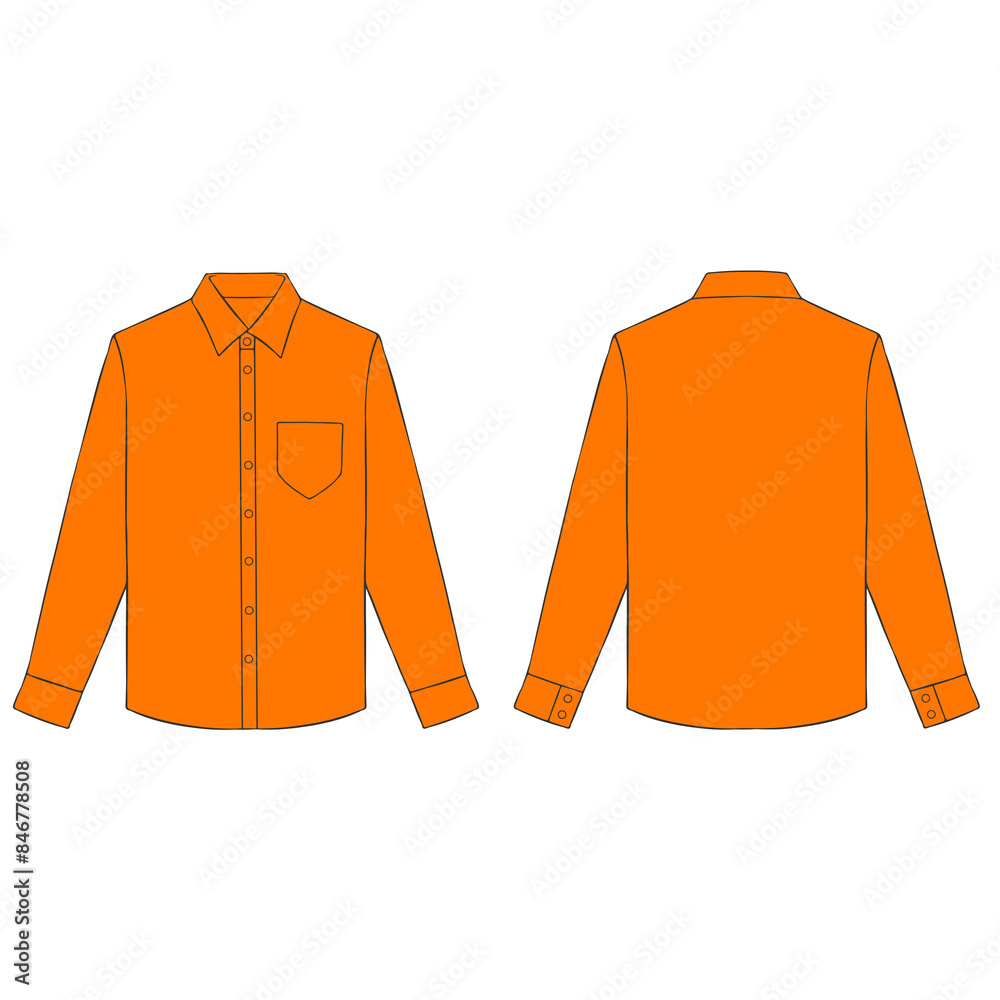 Poster orange long sleeve button shirt mockup illustration