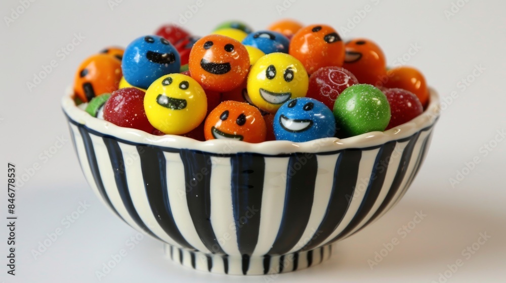 Poster smiling candies arranged in a decorative bowl, adding a cheerful touch to any tabletop.