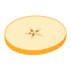 Fresh yellow apple slice icon. Healthy vegetarian snack, cut apple for design, infographic. Sliced on pieces apple. Hand drawn trendy flat style isolated on transparent background. Vector illustration