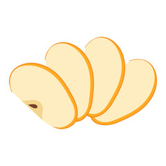 Fresh yellow apple slice icon. Healthy vegetarian snack, cut apple for design, infographic. Sliced on pieces apple. Hand drawn trendy flat style isolated on transparent background. Vector illustration