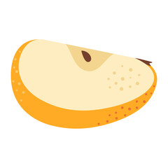 Fresh yellow apple slice icon. Healthy vegetarian snack, cut apple for design, infographic. Sliced on pieces apple. Hand drawn trendy flat style isolated on transparent background. Vector illustration