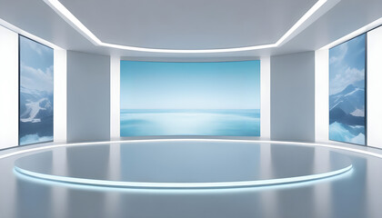 Television studio, virtual studio set. ideal for green screen compositing.