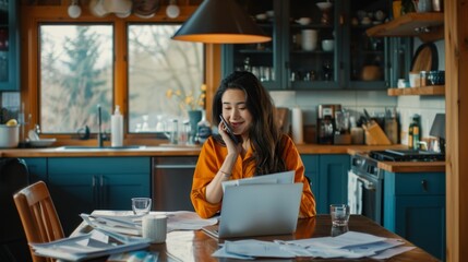 The woman working at home