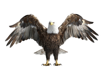 Obraz premium Large Eagle With Its Wings Spread Out Is Standing On A White Background, Independence Day, 3D Render, Illustrations, Isolated On A Transparent Background. 