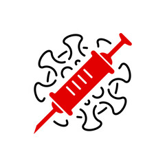 Obraz premium Syringe icon on the background of a virus cell