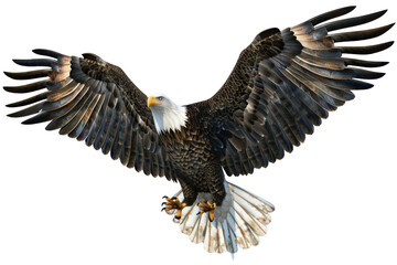 Obraz premium Large Eagle With Its Wings Spread Out In The Air, Independence Day, 3D Render, Illustrations, Isolated On A Transparent Background. 