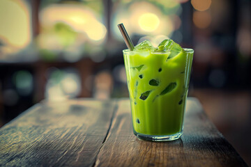 Iced Matcha tea on a table