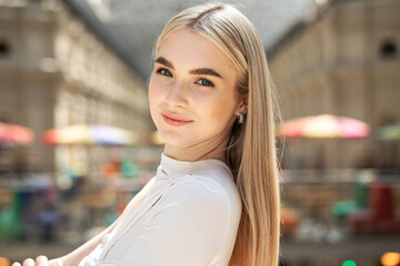 Portrait of a young beautiful blonde woman