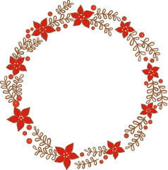 Abstract bunch of leaves ,red flower with red berry Christmas wreath for decoration on Christmas holiday, winter seasonal and new year festival.