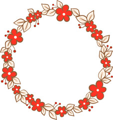 Abstract bunch of leaves ,red flowers with red berry Christmas wreath for decoration on Christmas holiday, winter seasonal and new year festival.