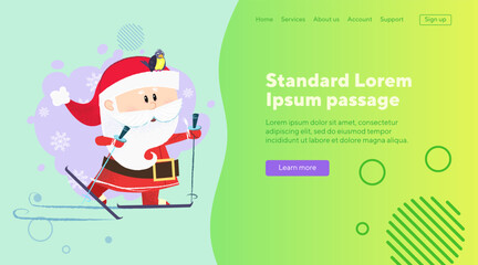 Cute Santa Claus skiing. Christmas design element. Winter and holidays concept can be used for poster, banner or llanding page