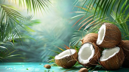 Coconuts and coastal view.