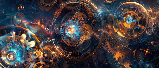 A close-up of vintage clockwork gears with intricate details