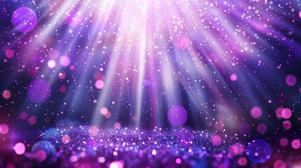 Enchanting purple light burst on dark backdrop with pink and golden sparkling magical elements