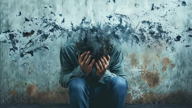 Video of man in depression. He having frustration, loneliness or depressed. Concept emotional burnout, stress and mental disorder.