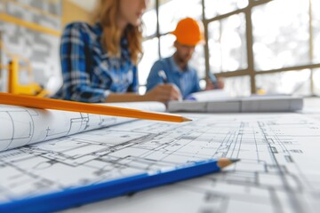 The architect is designing the drawings for the house