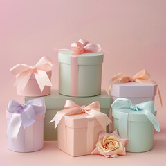 Pastell coloured gift boxes with ribbons 