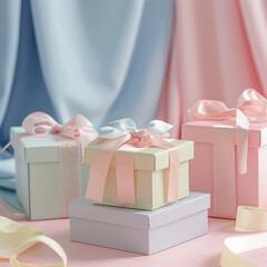 Pastell coloured gift boxes with ribbons 