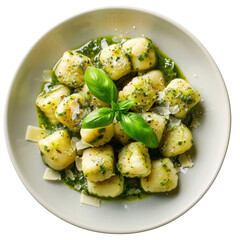 Gnocchi with Pesto and Parmesan. transparent background
