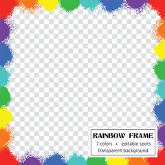 Hand drawn powder explosion rainbow frame on transparent background