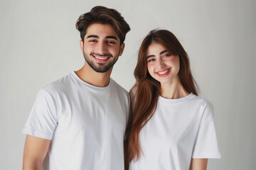 Fototapeta premium young happy indian couple standing on white background