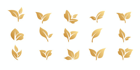 Mega icons set collection, leaf design concept with golden gradient.