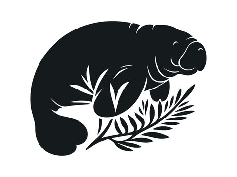 cute manatee silhouette vector illustration